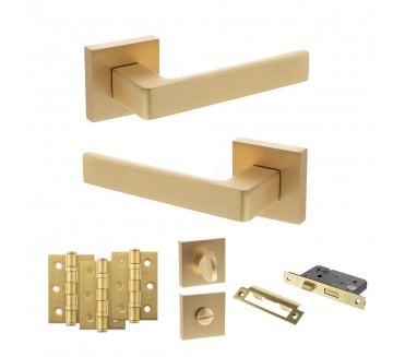 STATUS Montana Door Handle Bathroom Pack (3 Ball Bearing Hinges x3) - Satin Brass