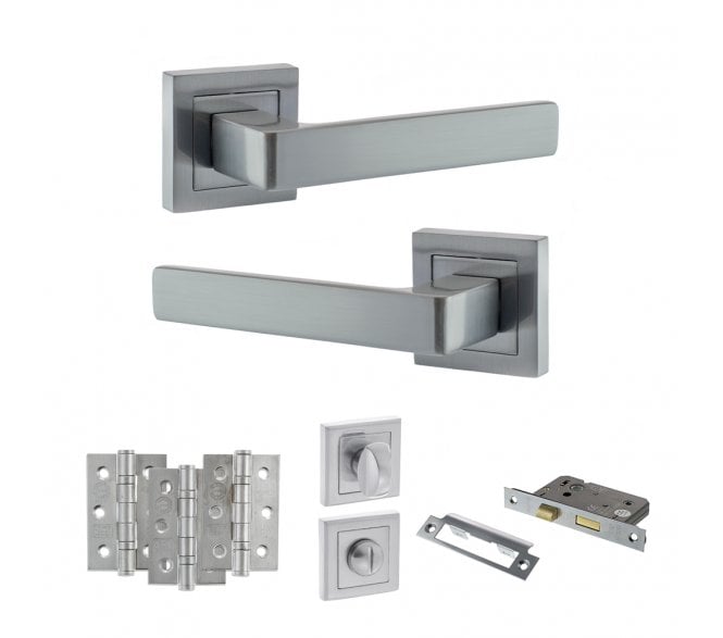 STATUS Montana Door Handle Bathroom Pack (3 Ball Bearing Hinges x3) - Satin Chrome
