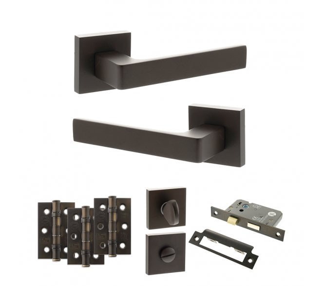 STATUS Montana Door Handle Bathroom Pack (3 Ball Bearing Hinges x3) - Urban Dark Bronze