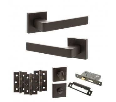STATUS Montana Door Handle Bathroom Pack (3 Ball Bearing Hinges x3) - Urban Dark Bronze