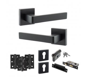 STATUS Montana Door Handle Euro Profile Lock Pack (3 Ball Bearing Hinges x3) - Matt Black