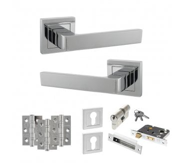 STATUS Montana Door Handle Euro Profile Lock Pack (3 Ball Bearing Hinges x3) - Polished Chrome