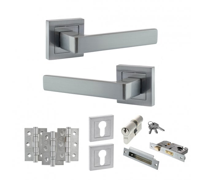 STATUS Montana Door Handle Euro Profile Lock Pack (3 Ball Bearing Hinges x3) - Satin Chrome