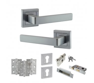 STATUS Montana Door Handle Euro Profile Lock Pack (3 Ball Bearing Hinges x3) - Satin Chrome