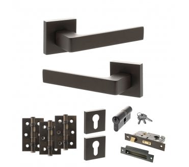 STATUS Montana Door Handle Euro Profile Lock Pack (3 Ball Bearing Hinges x3) - Urban Dark Bronze