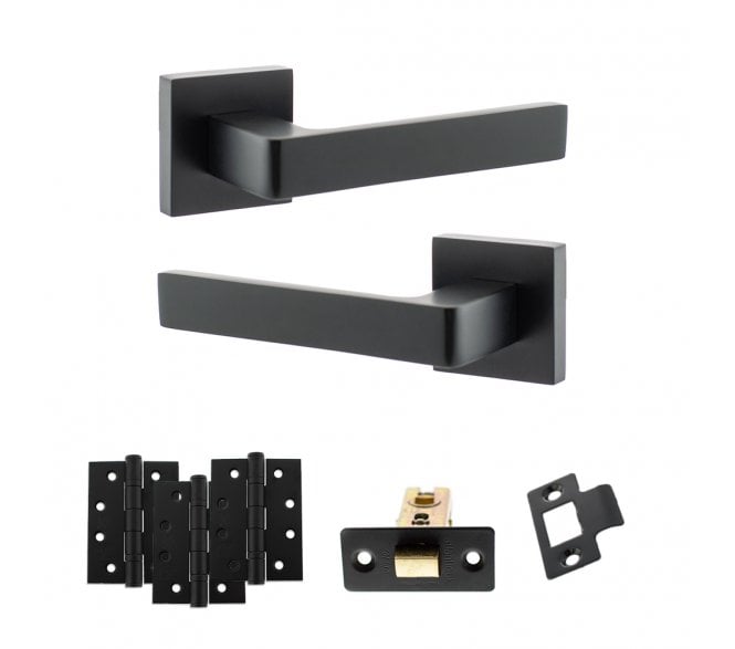 STATUS Montana Door Handle Latch Pack (4 Fire Rated Hinges x3) - Matt Black