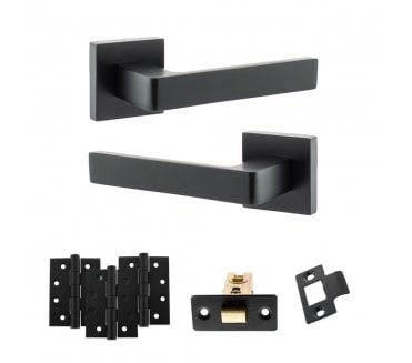 STATUS Montana Door Handle Latch Pack (4 Fire Rated Hinges x3) - Matt Black