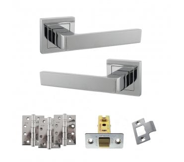 STATUS Montana Door Handle Latch Pack (4 Fire Rated Hinges x3) - Polished Chrome