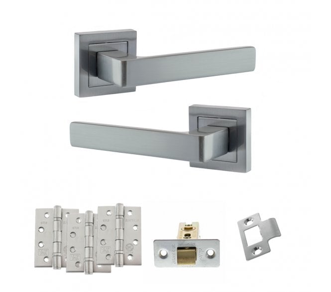 STATUS Montana Door Handle Latch Pack (4 Fire Rated Hinges x3) - Satin Chrome