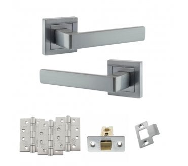 STATUS Montana Door Handle Latch Pack (4 Fire Rated Hinges x3) - Satin Chrome