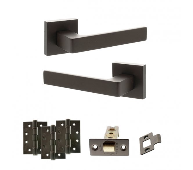 STATUS Montana Door Handle Latch Pack (4 Fire Rated Hinges x3) - Urban Dark Bronze