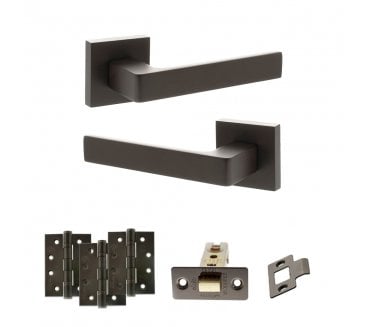 STATUS Montana Door Handle Latch Pack (4 Fire Rated Hinges x3) - Urban Dark Bronze