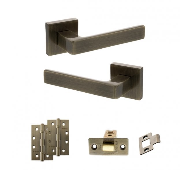 STATUS Montana Door Handle Latch Pack (4 Slim Knuckle Hinges x2) - Antique Brass
