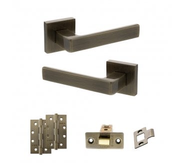 STATUS Montana Door Handle Latch Pack (4 Slim Knuckle Hinges x2) - Antique Brass