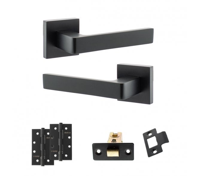 STATUS Montana Door Handle Latch Pack (4 Slim Knuckle Hinges x2) - Matt Black