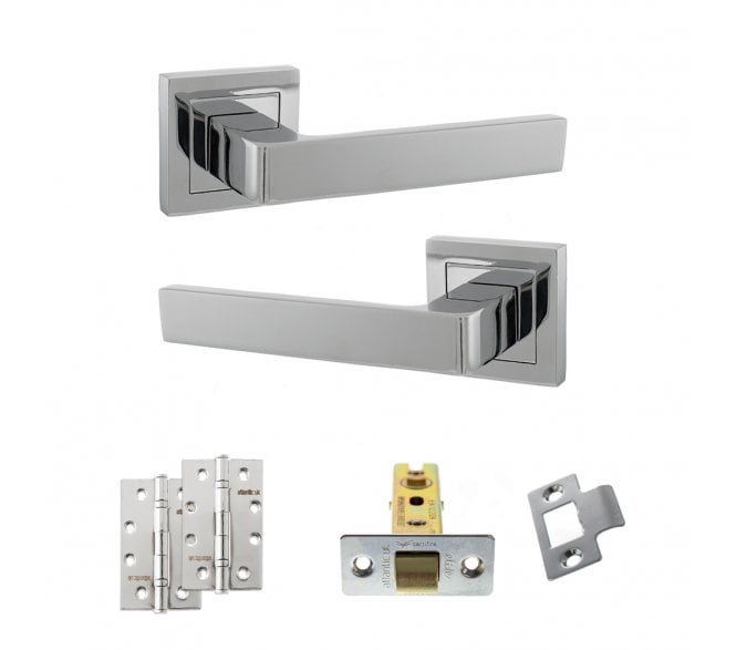 STATUS Montana Door Handle Latch Pack (4 Slim Knuckle Hinges x2) - Polished Chrome