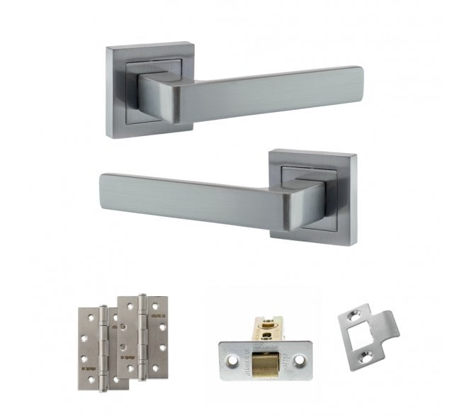 STATUS Montana Door Handle Latch Pack (4 Slim Knuckle Hinges x2) - Satin Chrome