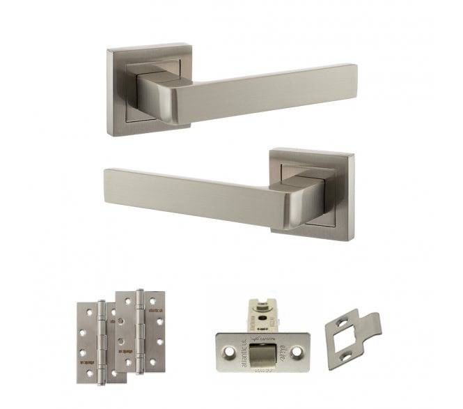 STATUS Montana Door Handle Latch Pack (4 Slim Knuckle Hinges x2) - Satin Nickel