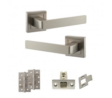 STATUS Montana Door Handle Latch Pack (4 Slim Knuckle Hinges x2) - Satin Nickel