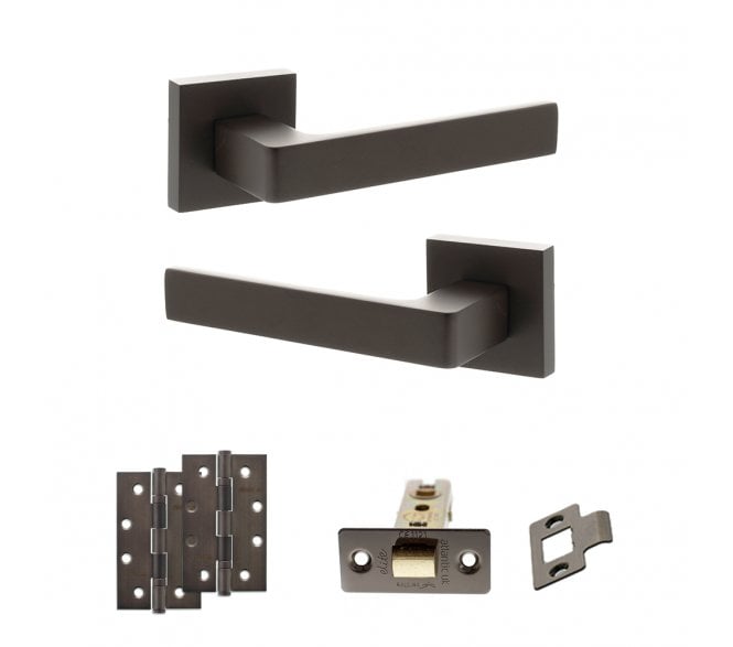 STATUS Montana Door Handle Latch Pack (4 Slim Knuckle Hinges x2) - Urban Dark Bronze