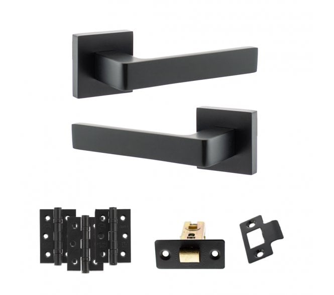 STATUS Montana Door Handle Latch Pack (3 Ball Bearing Hinges x3) - Matt Black