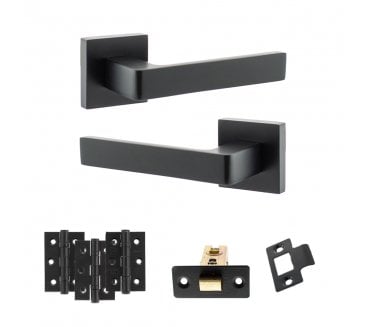 STATUS Montana Door Handle Latch Pack (3 Ball Bearing Hinges x3) - Matt Black