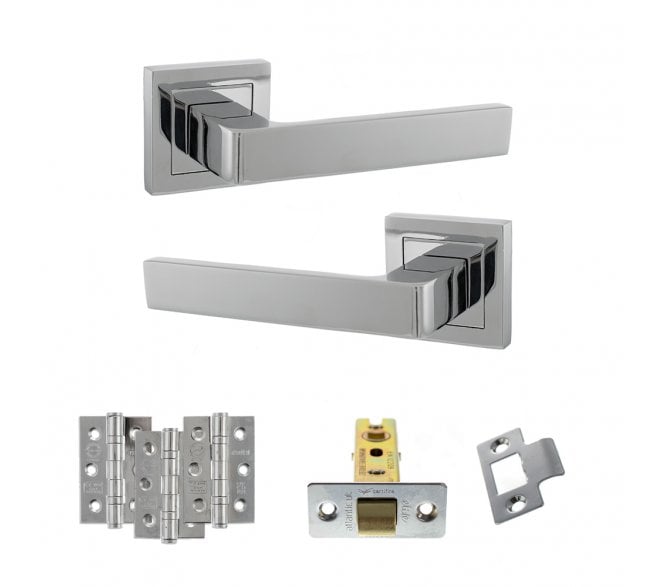 STATUS Montana Door Handle Latch Pack (3 Ball Bearing Hinges x3) - Polished Chrome