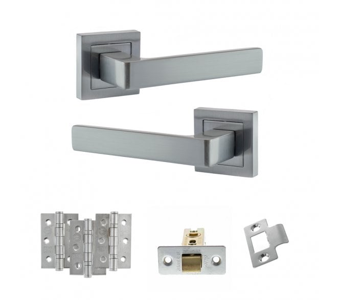 STATUS Montana Door Handle Latch Pack (3 Ball Bearing Hinges x3) - Satin Chrome