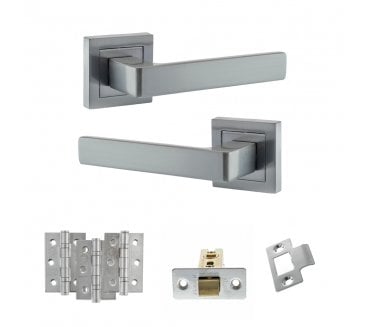 STATUS Montana Door Handle Latch Pack (3 Ball Bearing Hinges x3) - Satin Chrome