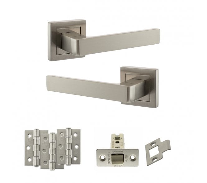 STATUS Montana Door Handle Latch Pack (3 Ball Bearing Hinges x3) - Satin Nickel