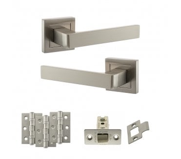 STATUS Montana Door Handle Latch Pack (3 Ball Bearing Hinges x3) - Satin Nickel