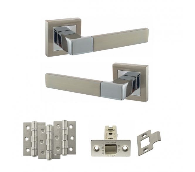 STATUS Montana Door Handle Latch Pack (3 Ball Bearing Hinges x3) - Satin Nickel/Polished Chrome