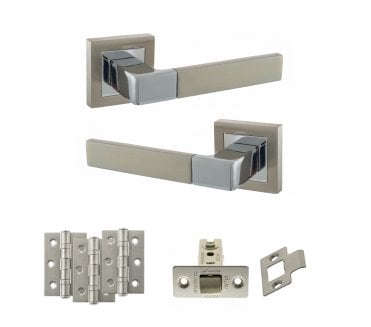 STATUS Montana Door Handle Latch Pack (3 Ball Bearing Hinges x3) - Satin Nickel/Polished Chrome
