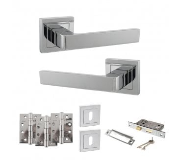 STATUS Montana Door Handle Lock Pack (4 Fire Rated Hinges x3) - Polished Chrome