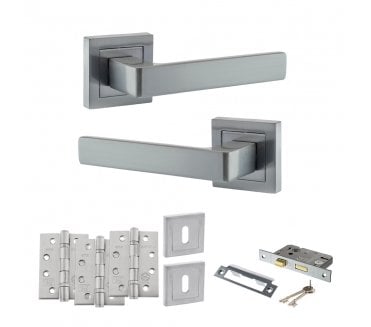 STATUS Montana Door Handle Lock Pack (4 Fire Rated Hinges x3) - Satin Chrome
