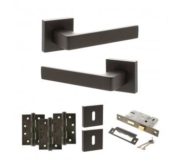 STATUS Montana Door Handle Lock Pack (4 Fire Rated Hinges x3) - Urban Dark Bronze