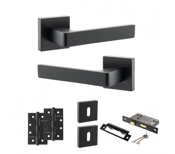 STATUS Montana Door Handle Lock Pack (4 Slim Knuckle Hinges x2) - Matt Black