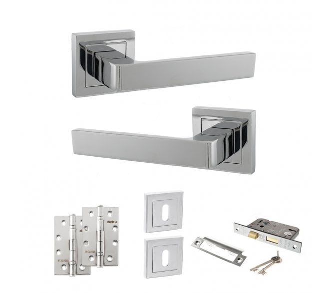 STATUS Montana Door Handle Lock Pack (4 Slim Knuckle Hinges x2) - Polished Chrome