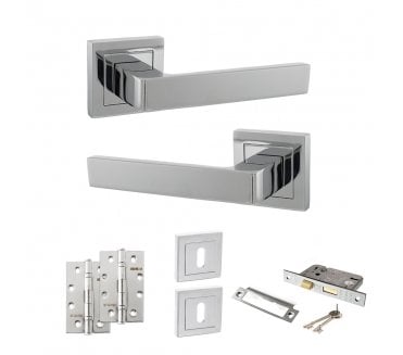 STATUS Montana Door Handle Lock Pack (4 Slim Knuckle Hinges x2) - Polished Chrome