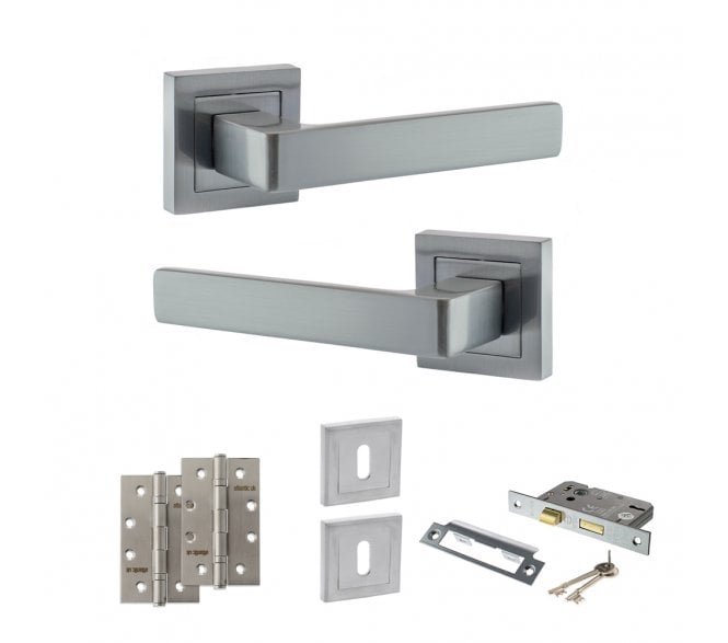 STATUS Montana Door Handle Lock Pack (4 Slim Knuckle Hinges x2) - Satin Chrome