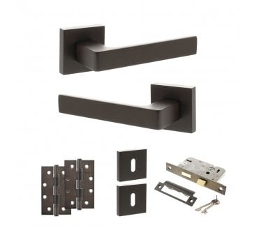 STATUS Montana Door Handle Lock Pack (4 Slim Knuckle Hinges x2) - Urban Dark Bronze