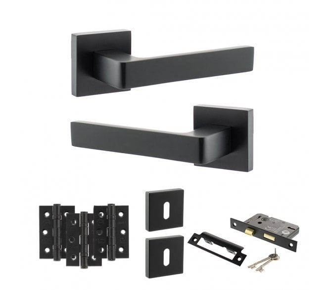 STATUS Montana Door Handle Lock Pack (3 Ball Bearing Hinges x3) - Matt Black