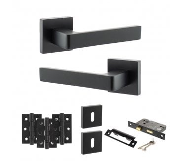 STATUS Montana Door Handle Lock Pack (3 Ball Bearing Hinges x3) - Matt Black