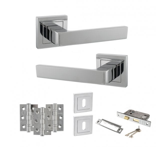 STATUS Montana Door Handle Lock Pack (3 Ball Bearing Hinges x3) - Polished Chrome