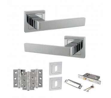 STATUS Montana Door Handle Lock Pack (3 Ball Bearing Hinges x3) - Polished Chrome