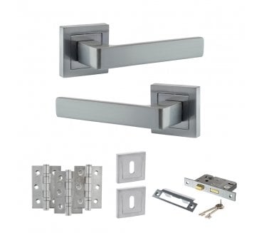 STATUS Montana Door Handle Lock Pack (3 Ball Bearing Hinges x3) - Satin Chrome