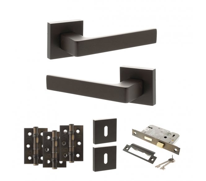 STATUS Montana Door Handle Lock Pack (3 Ball Bearing Hinges x3) - Urban Dark Bronze