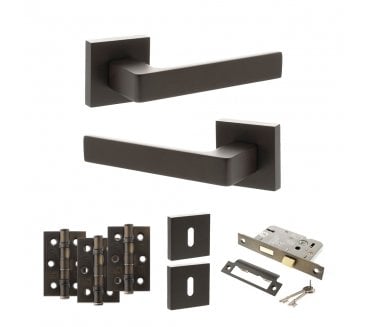 STATUS Montana Door Handle Lock Pack (3 Ball Bearing Hinges x3) - Urban Dark Bronze