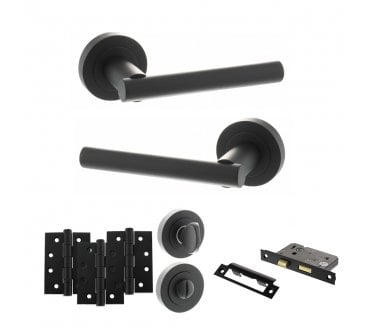 STATUS Nebraska Door Handle Bathroom Pack (4 Fire Rated Hinges x3) - Matt Black
