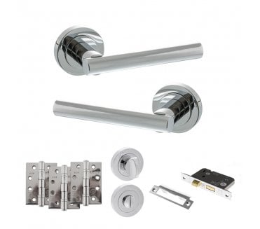 STATUS Nebraska Door Handle Bathroom Pack (4 Fire Rated Hinges x3) - Polished Chrome